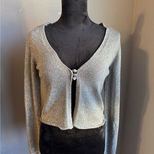 Free People Silver Shimmer Cardigan